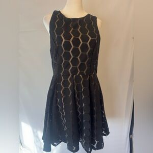 Lily Rose LARGE midi sleeveless dress, black mesh honeycomb w/nude lining